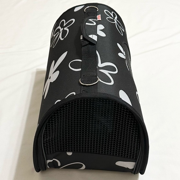 Collapsible Pet Carrier for Small Cats/Dogs - Black/White Floral Print w/Handle - Picture 2 of 16